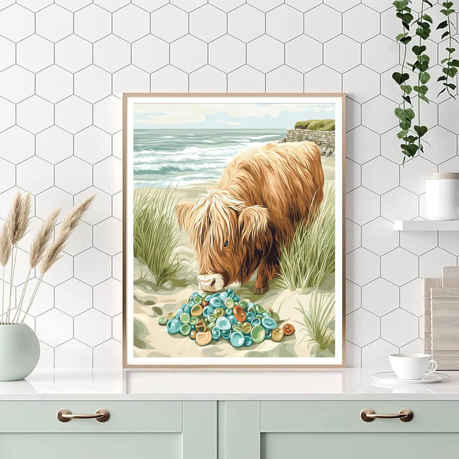 Highland Cow Sea Glass Collector Painting by numbers kit