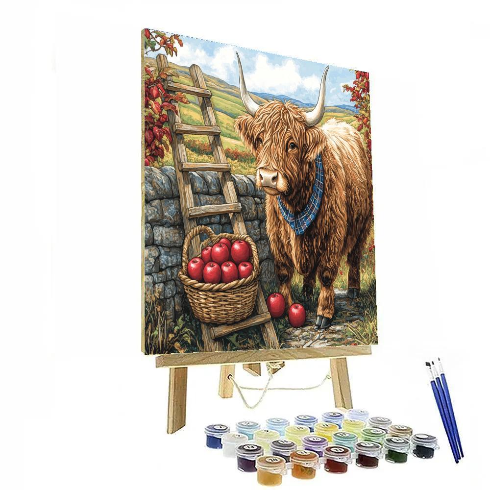 Highland Cow Orchard Ladder Helper Paint by numbers art