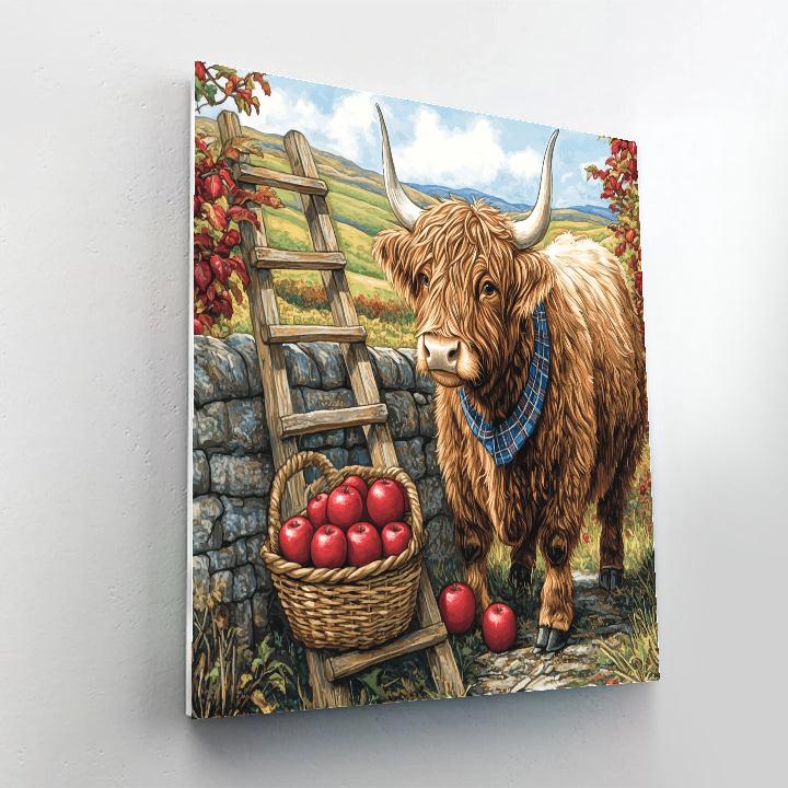 Highland Cow Orchard Ladder Helper Paint by numbers art