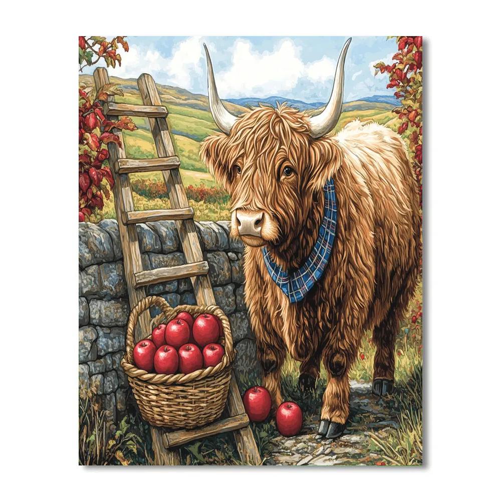 Highland Cow Orchard Ladder Helper Paint by numbers art