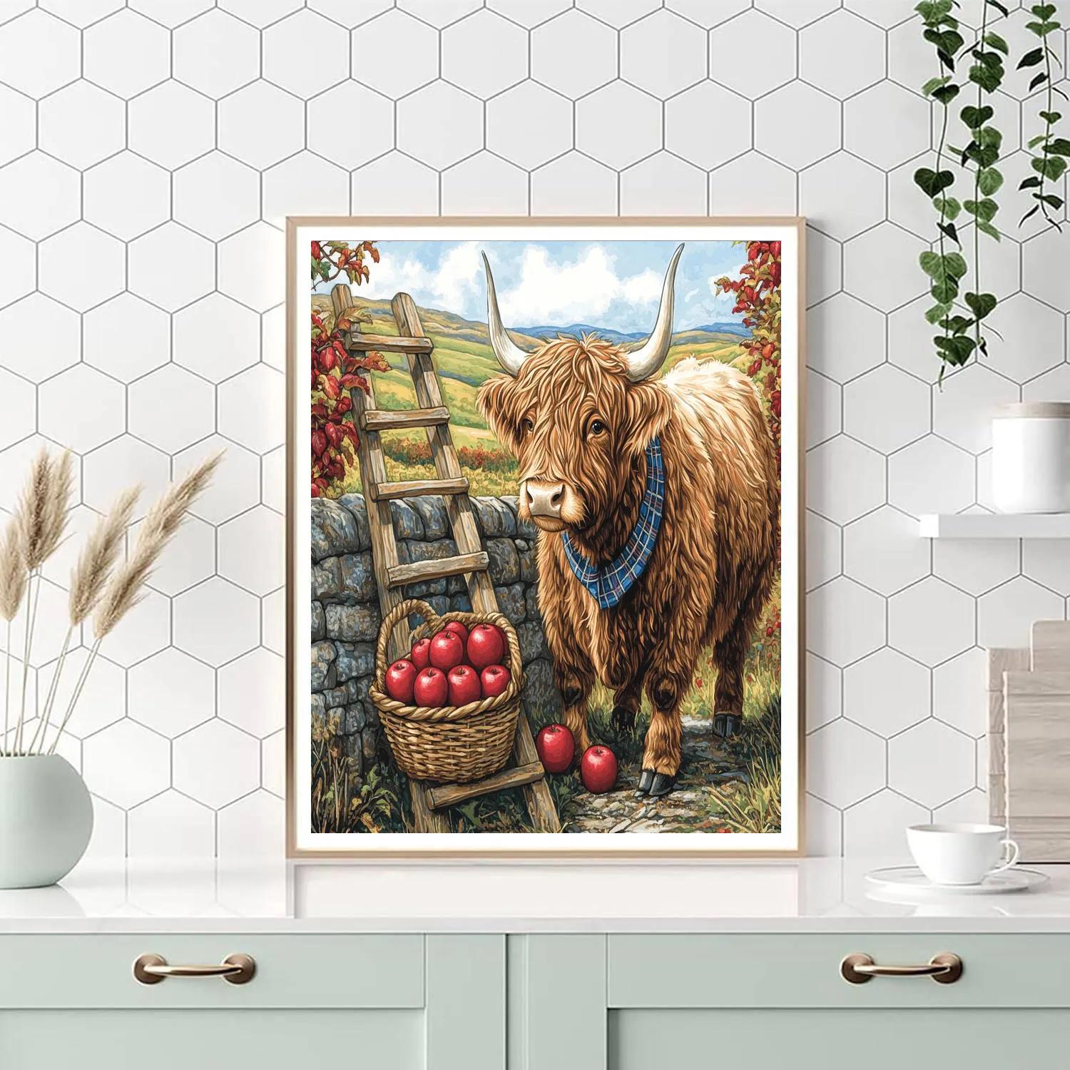 Highland Cow Orchard Ladder Helper Paint by numbers art