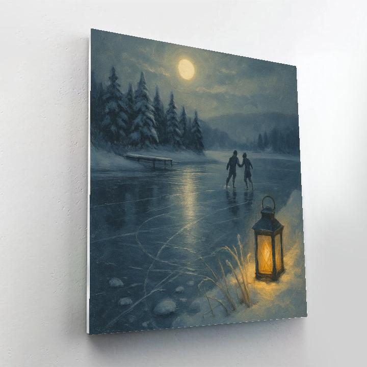 Moonlit Glass Lake And Candlelit Skaters paint by color