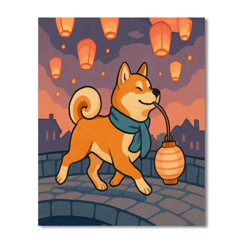 Lantern Festival Dog Parade paint by number