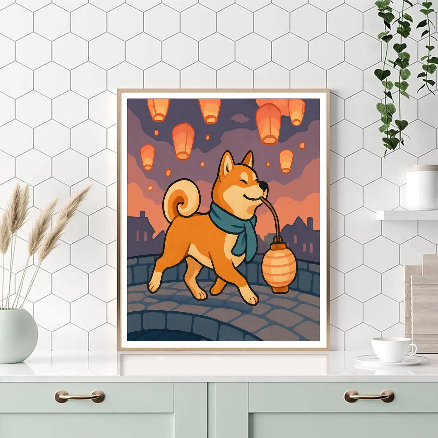 Lantern Festival Dog Parade paint by number