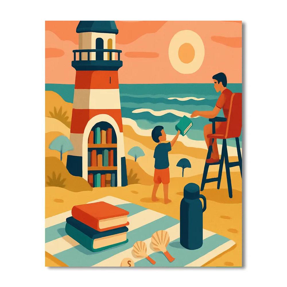 Lighthouse Library Beach Escape Paint by numbers art