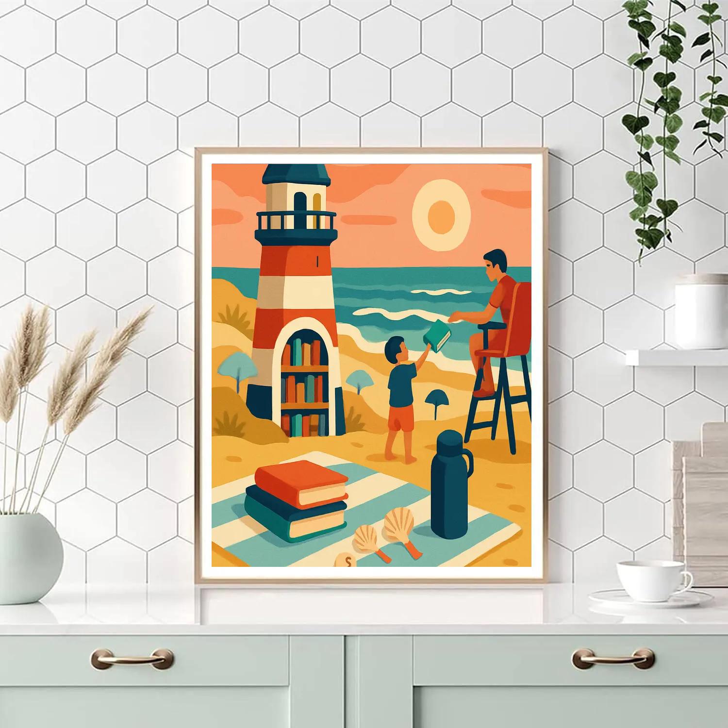 Lighthouse Library Beach Escape Paint by numbers art