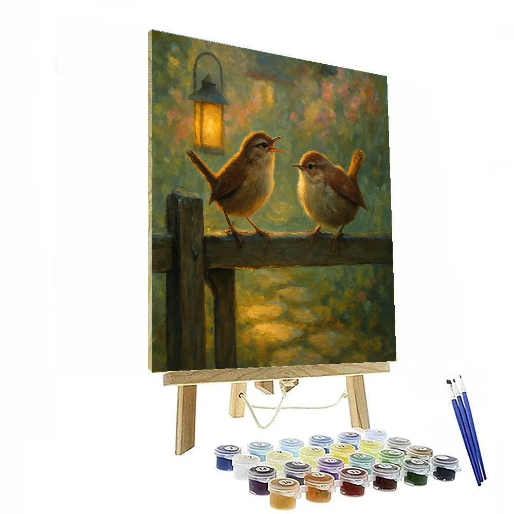 Lantern Light Wrens At The Garden Gate Paint by numbers art