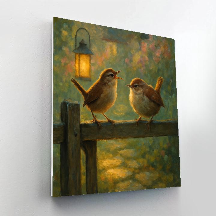 Lantern Light Wrens At The Garden Gate Paint by numbers art