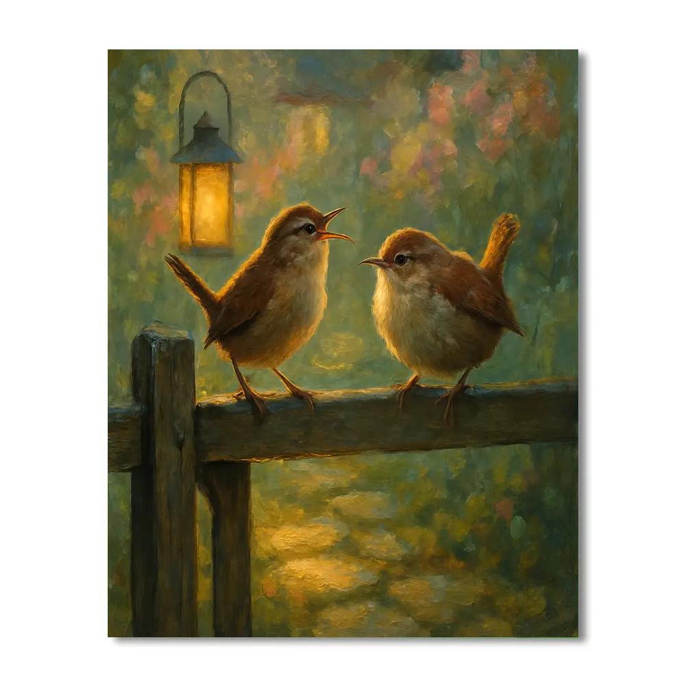 Lantern Light Wrens At The Garden Gate Paint by numbers art