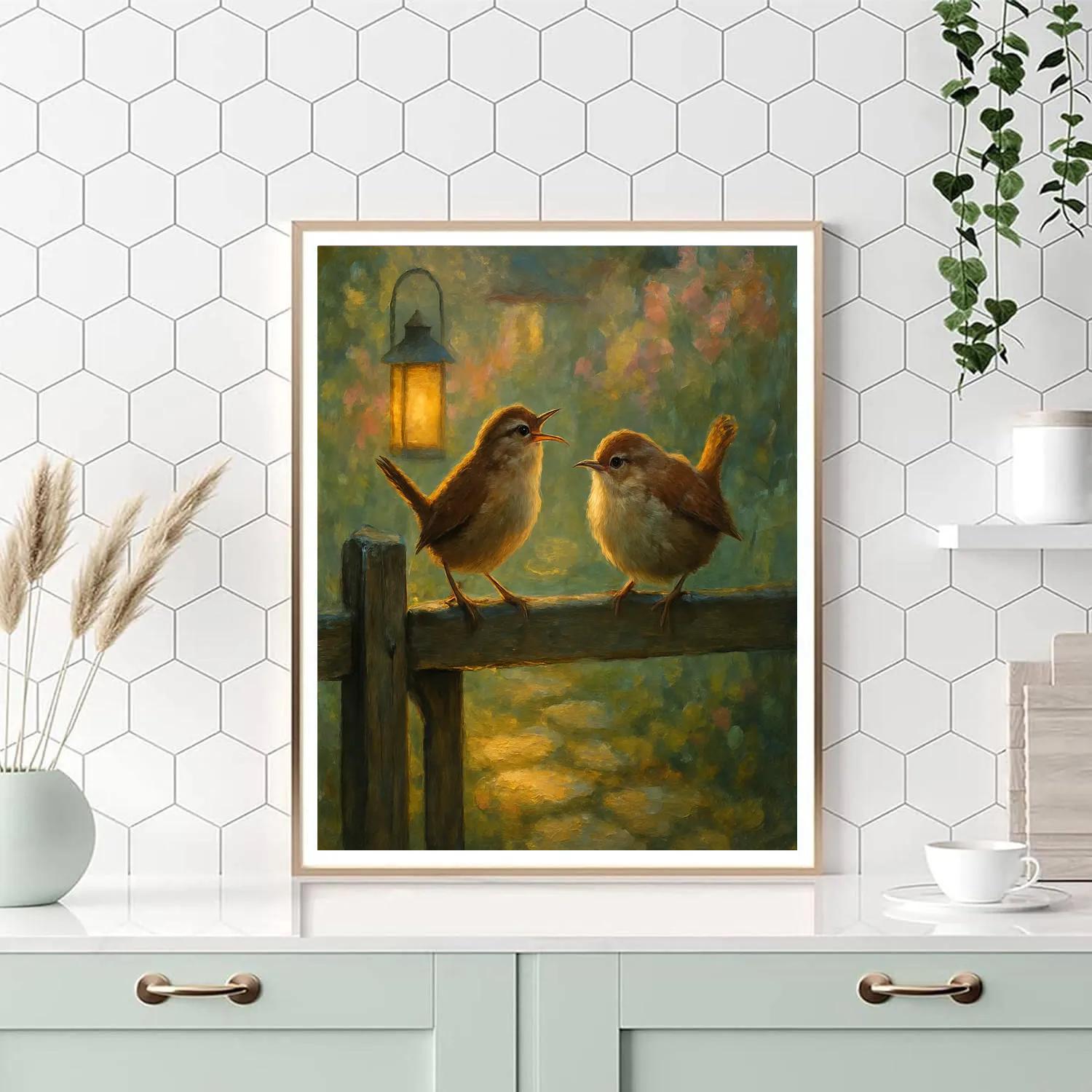 Lantern Light Wrens At The Garden Gate Paint by numbers art