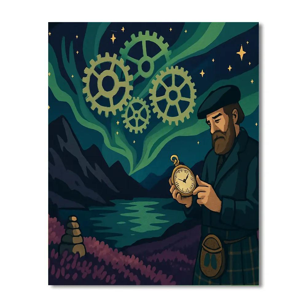 Clockwork Aurora Over Scotland paint by numbers