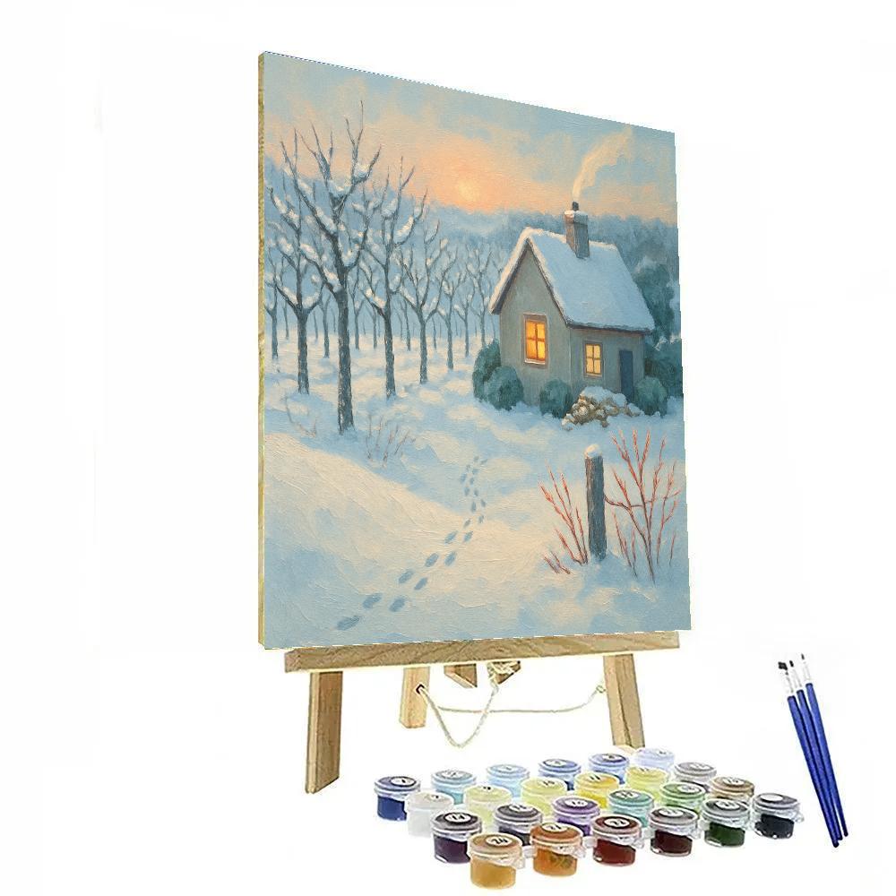 Sunrise Orchard Cottage With Steam And Sparrow Trails painting number kit
