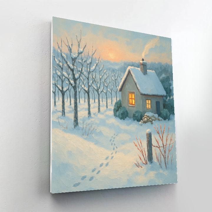 Sunrise Orchard Cottage With Steam And Sparrow Trails painting number kit