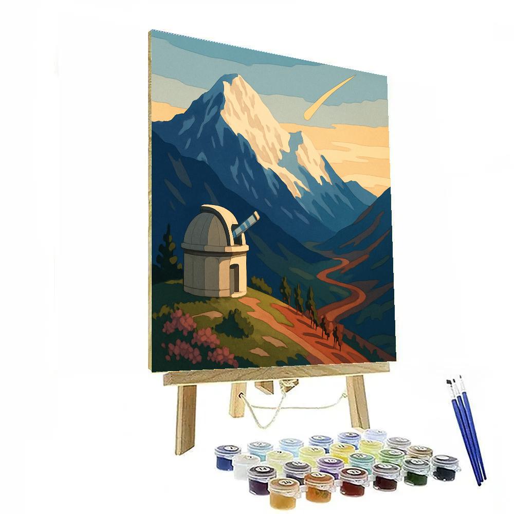 Alpine Observatory With Mountain Backdrop painting number kit