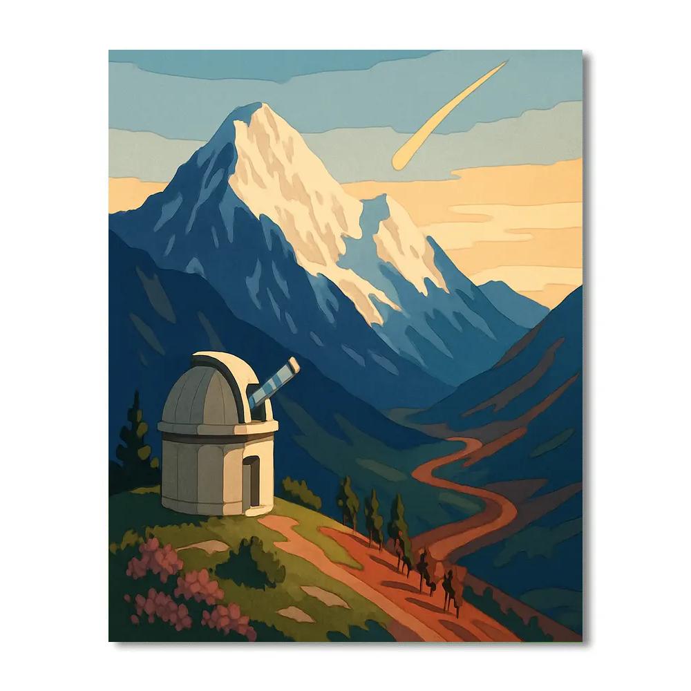 Alpine Observatory With Mountain Backdrop painting number kit