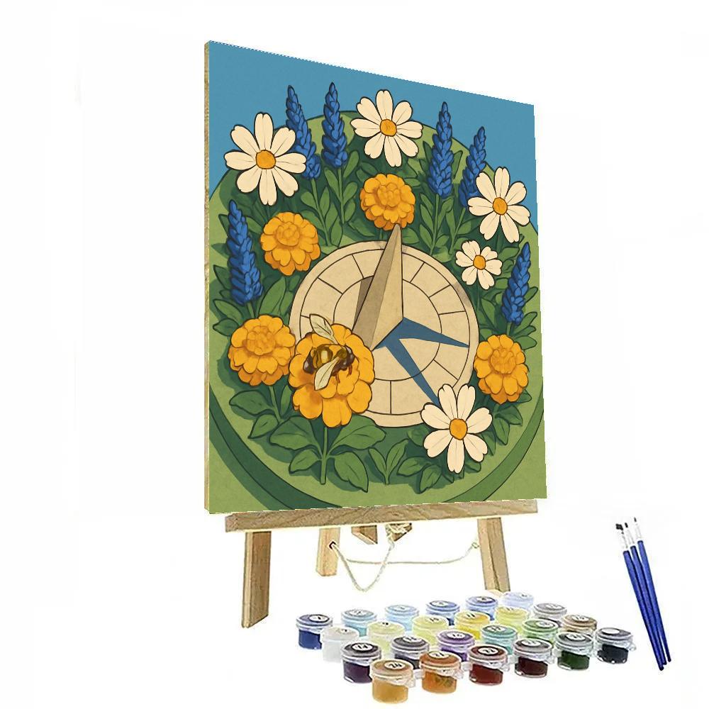 Sun Dial Garden With Flowers Painting by numbers kit