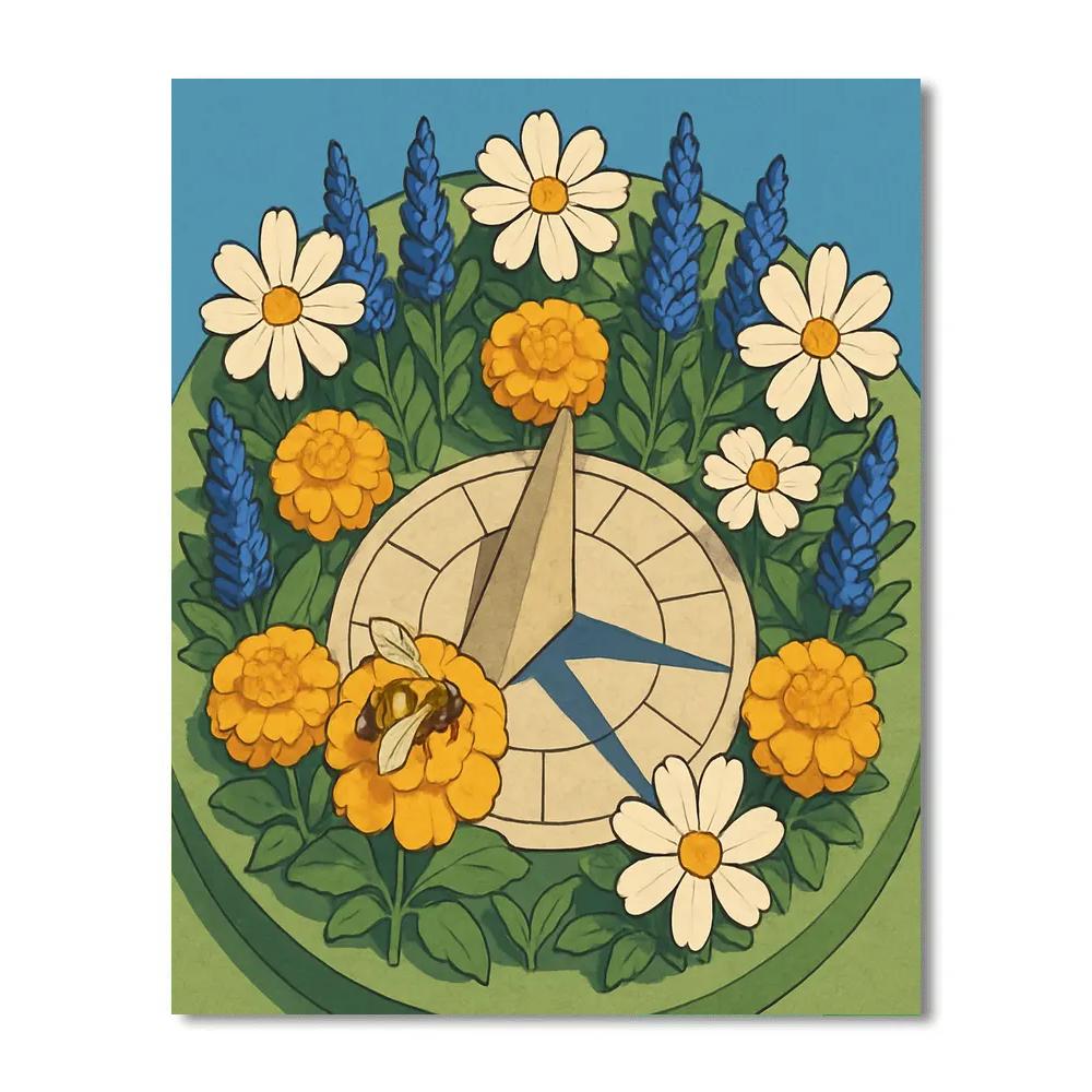 Sun Dial Garden With Flowers Painting by numbers kit