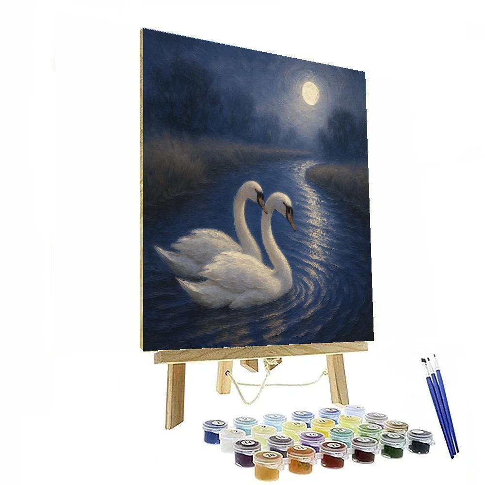 Moonlit Swans On A Quiet Canal Bend Paint by numbers art