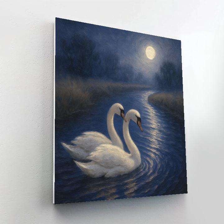 Moonlit Swans On A Quiet Canal Bend Paint by numbers art