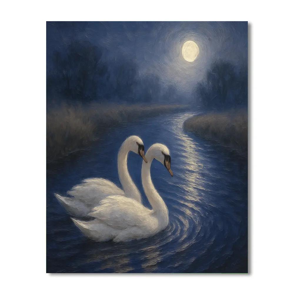 Moonlit Swans On A Quiet Canal Bend Paint by numbers art
