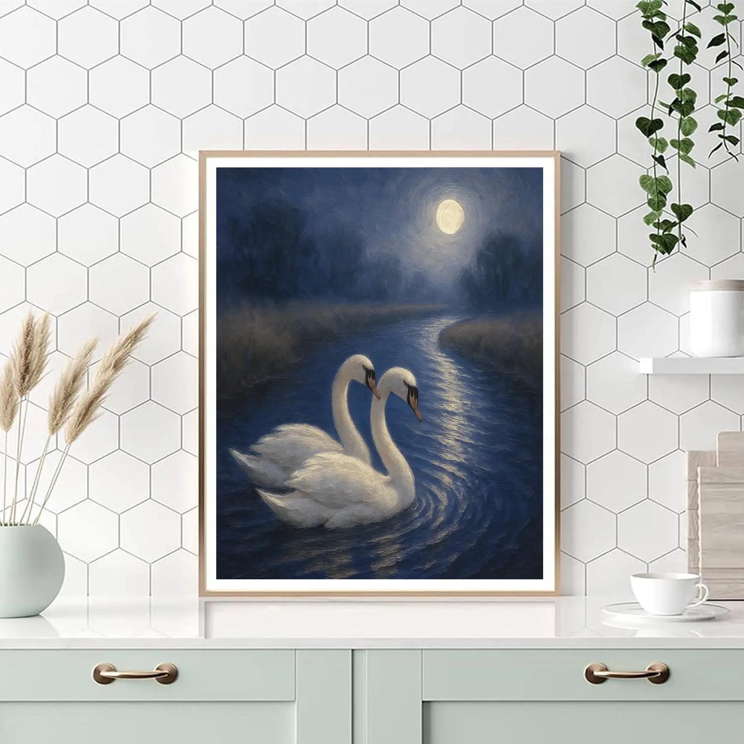 Moonlit Swans On A Quiet Canal Bend Paint by numbers art