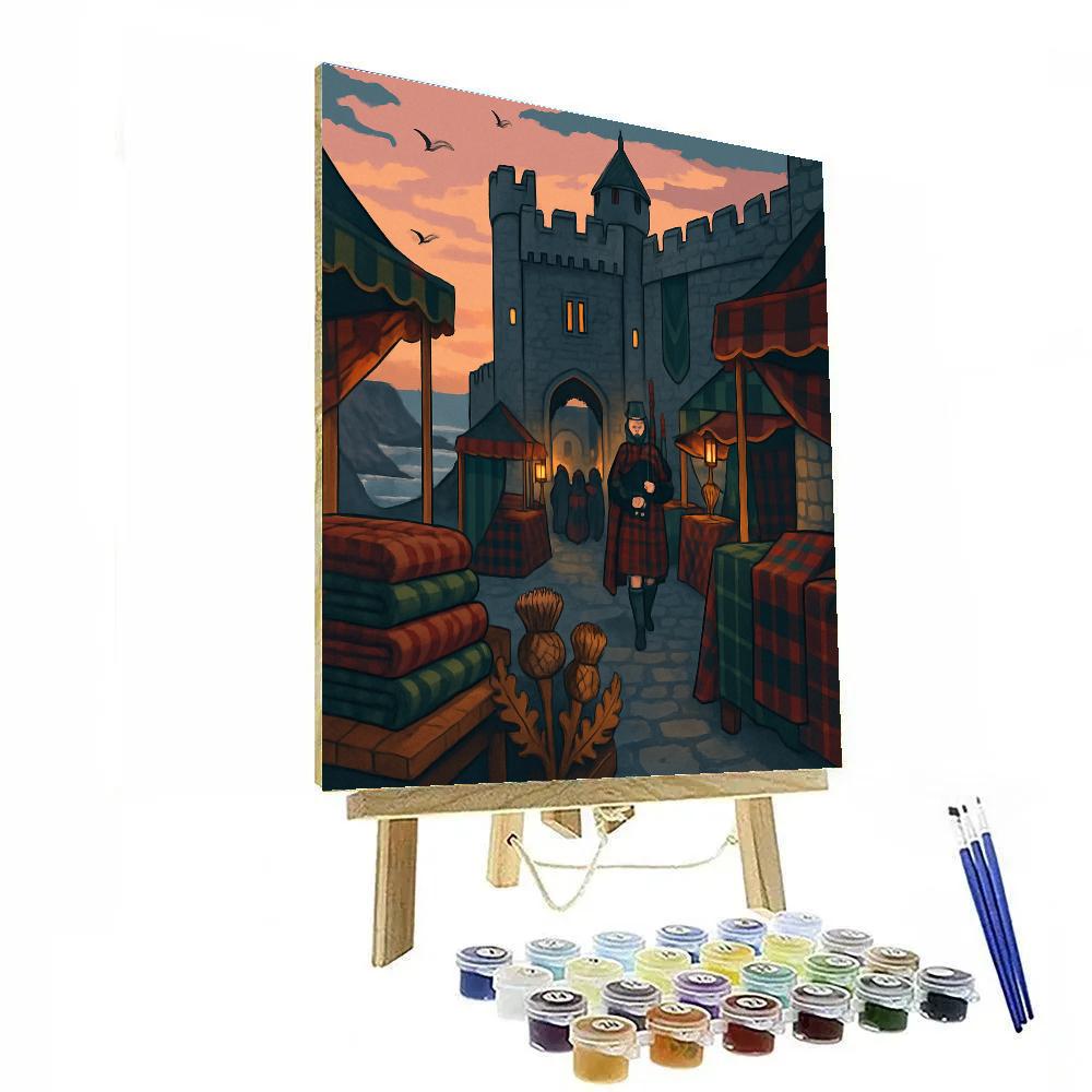 Tartan Market At A Castle With Scotland Light painting number kit