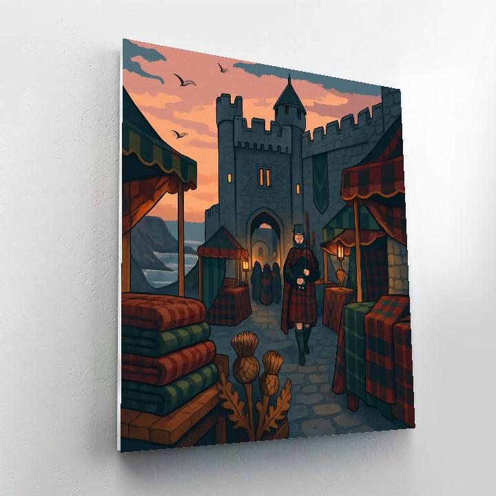 Tartan Market At A Castle With Scotland Light painting number kit