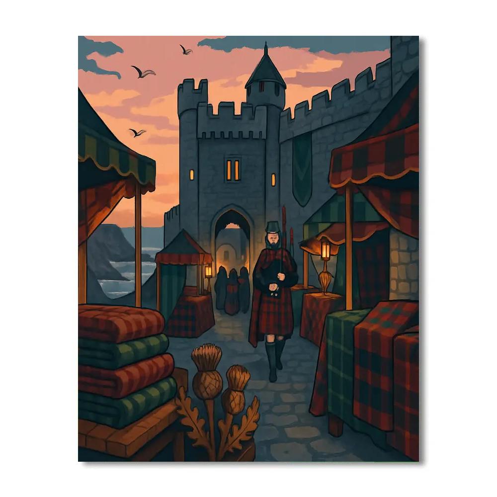 Tartan Market At A Castle With Scotland Light painting number kit