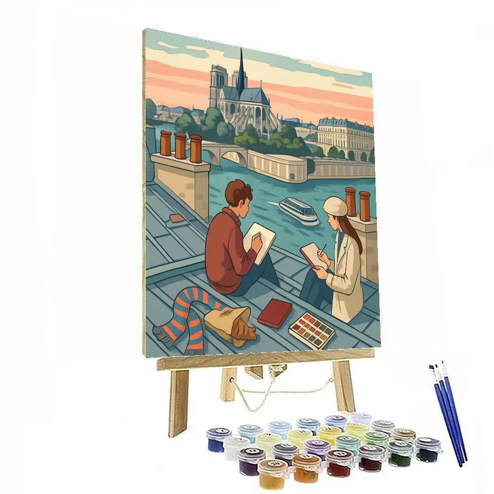 Rooftop Silhouettes Above The Seine In Paris Paint by numbers art