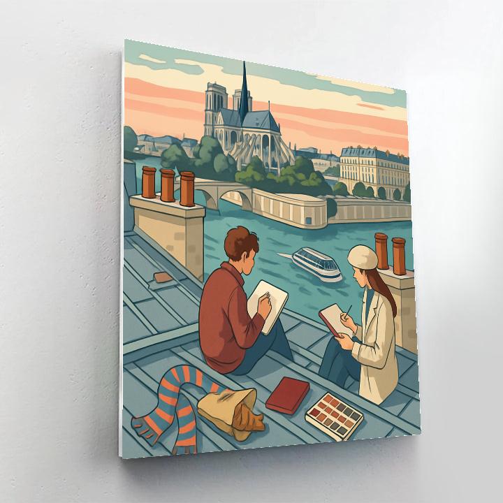 Rooftop Silhouettes Above The Seine In Paris Paint by numbers art