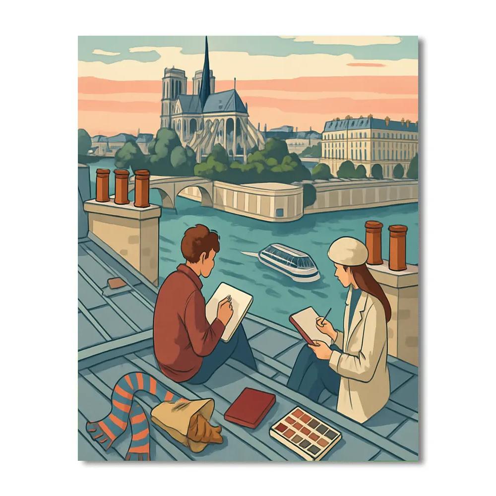 Rooftop Silhouettes Above The Seine In Paris Paint by numbers art