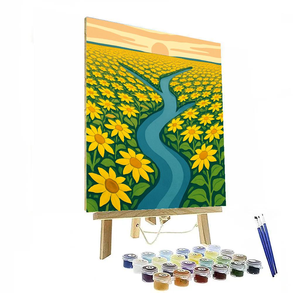 River Delta With Sunflower Windmaps paint by numbers
