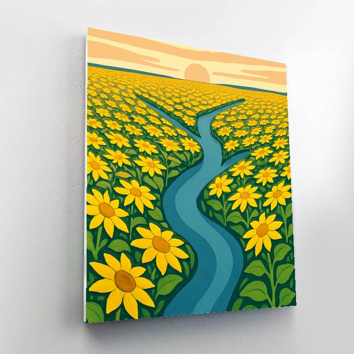 River Delta With Sunflower Windmaps paint by numbers