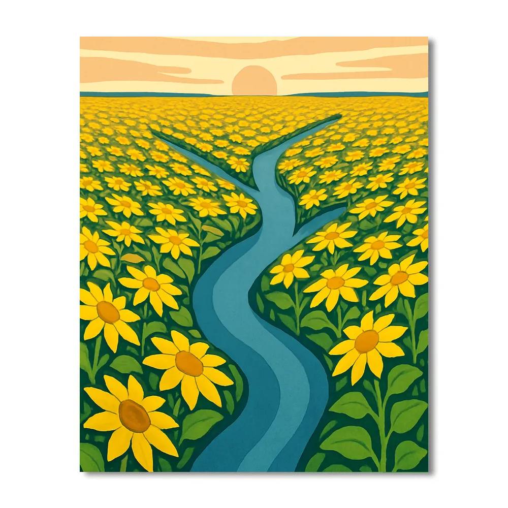 River Delta With Sunflower Windmaps paint by numbers