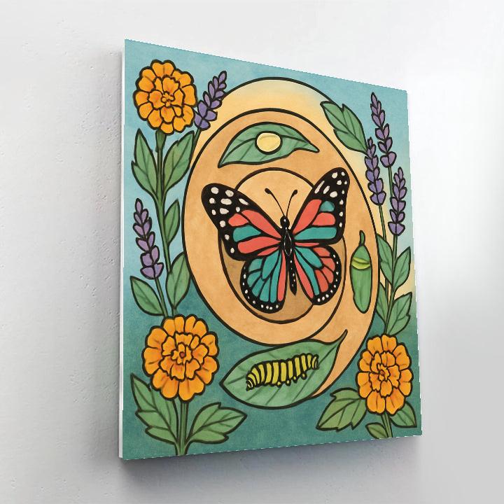 Stained Glass Butterfly Metamorphosis Garden paint by numbers