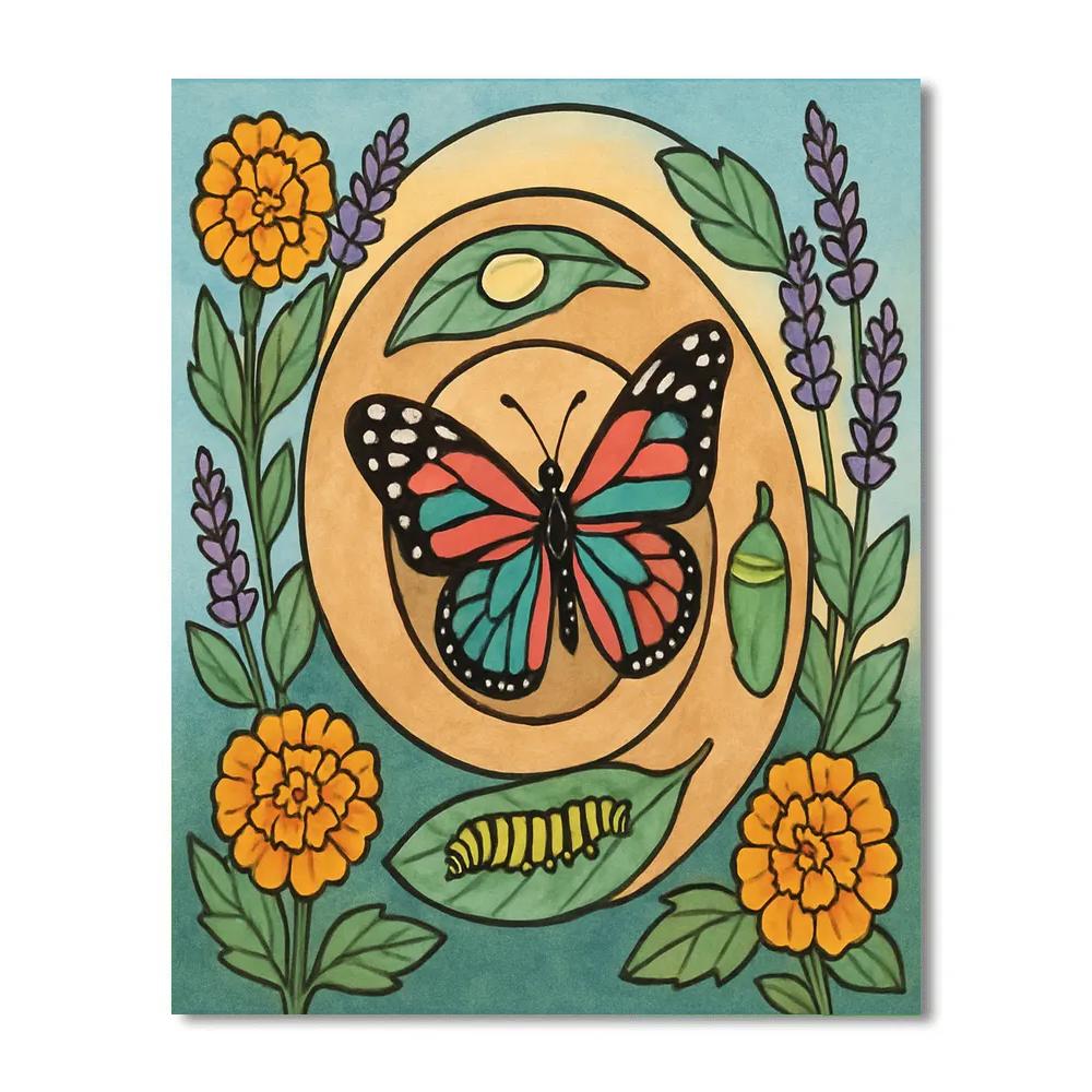 Stained Glass Butterfly Metamorphosis Garden paint by numbers