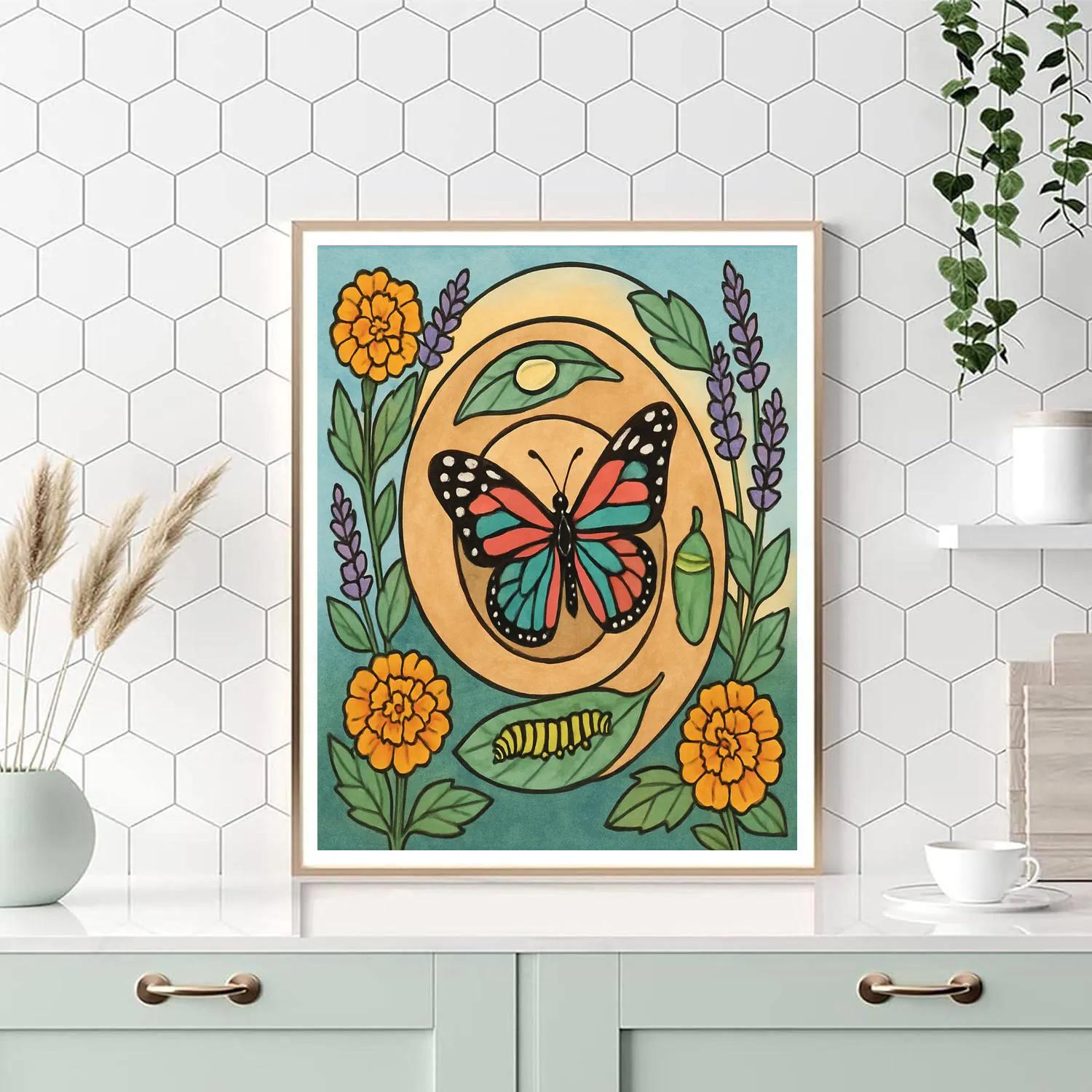 Stained Glass Butterfly Metamorphosis Garden paint by numbers