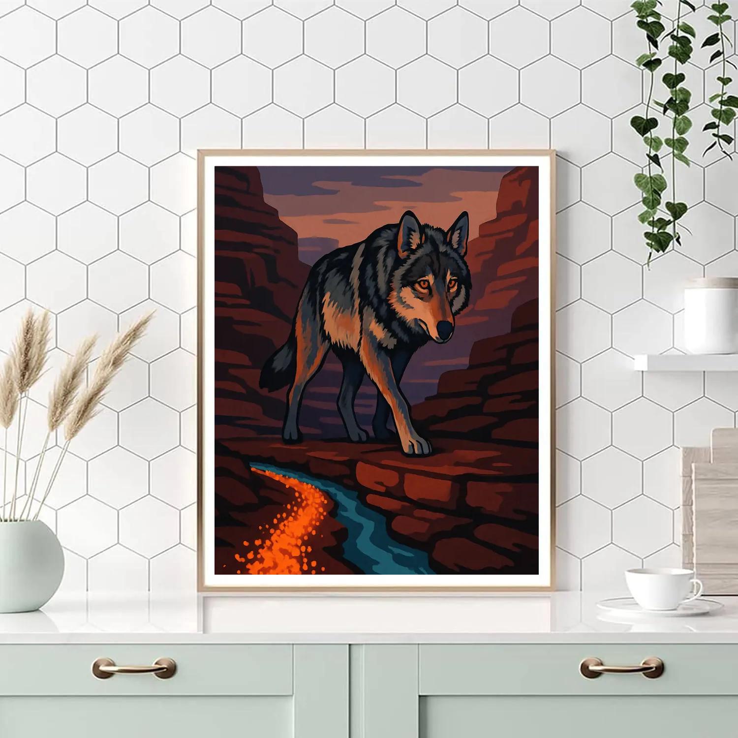 Wolf In The Ember Bloom Canyon painting number kit