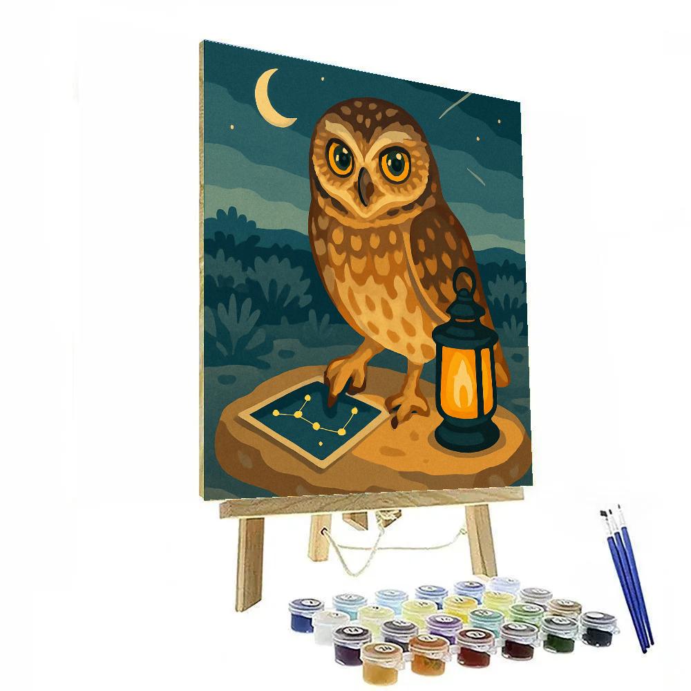 Lantern Lit Owl Mapmaker painting number kit