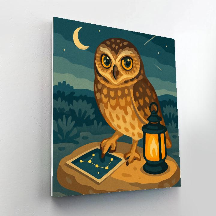 Lantern Lit Owl Mapmaker painting number kit