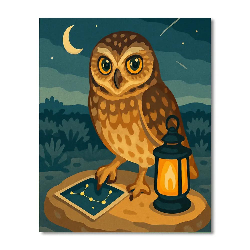 Lantern Lit Owl Mapmaker painting number kit