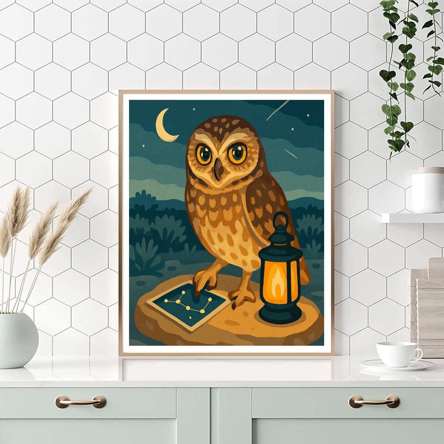 Lantern Lit Owl Mapmaker painting number kit