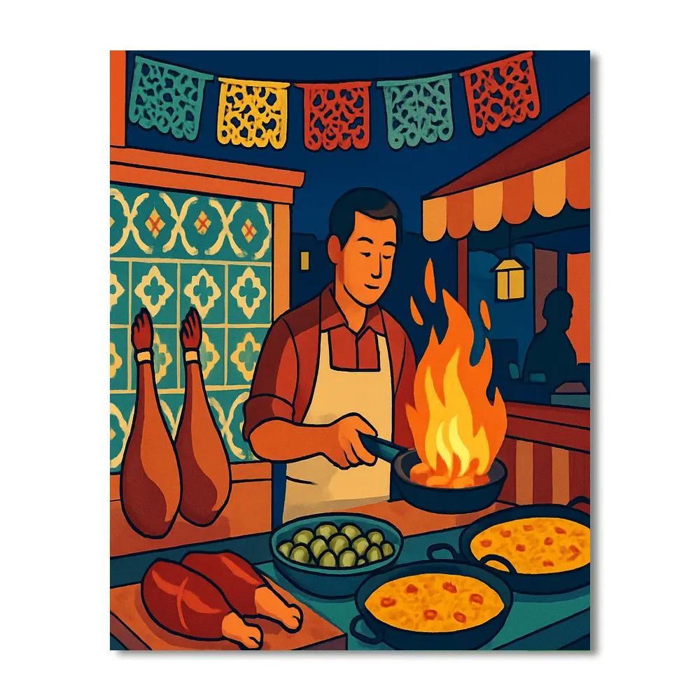 Midnight Market Spain Mosaic paint by numbers