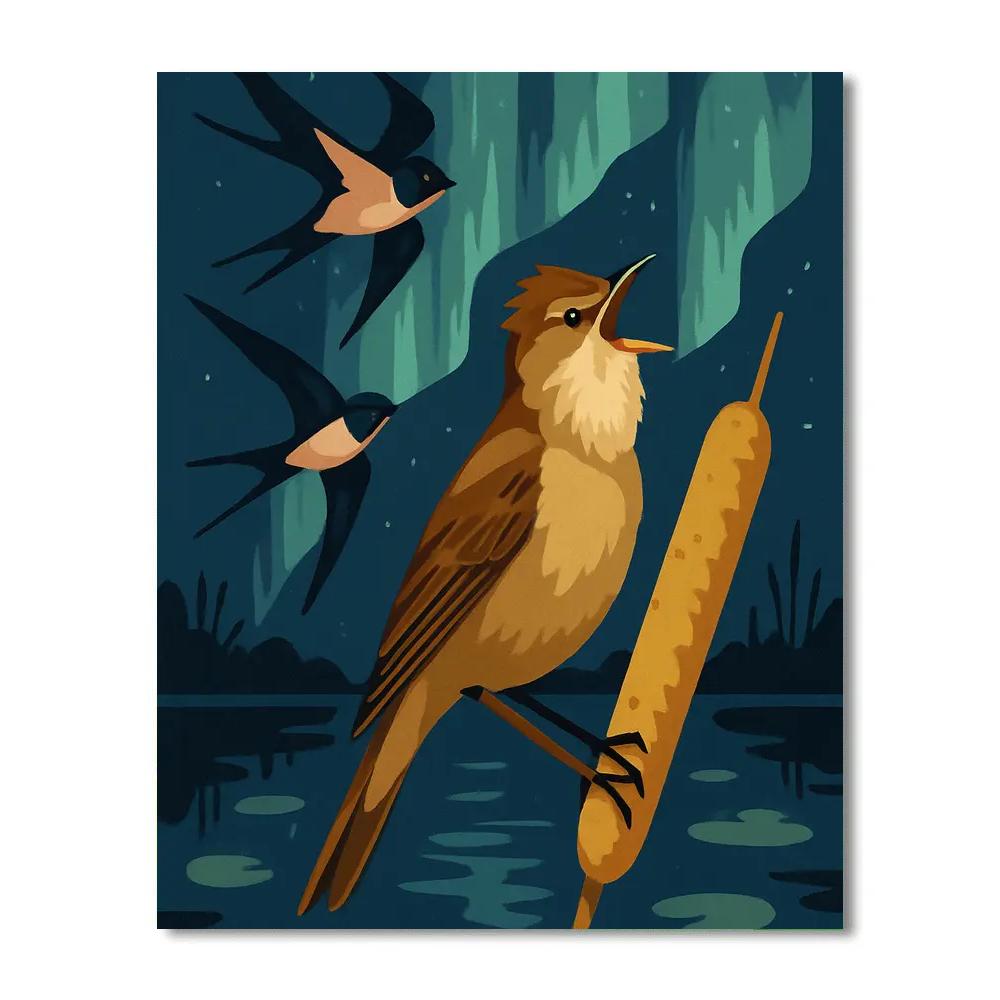 Birds Of The Aurora Reed Marsh paint by numbers