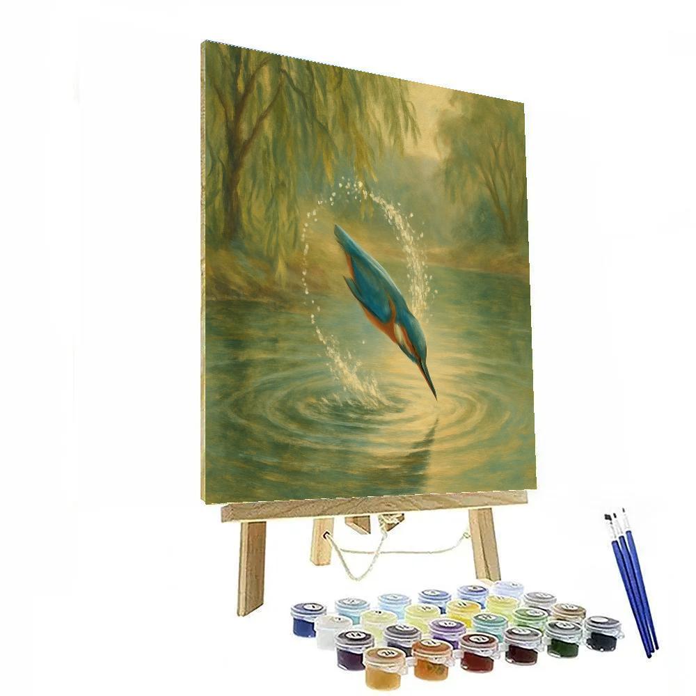 Kingfisher Splash At The Willow Pool painting number kit