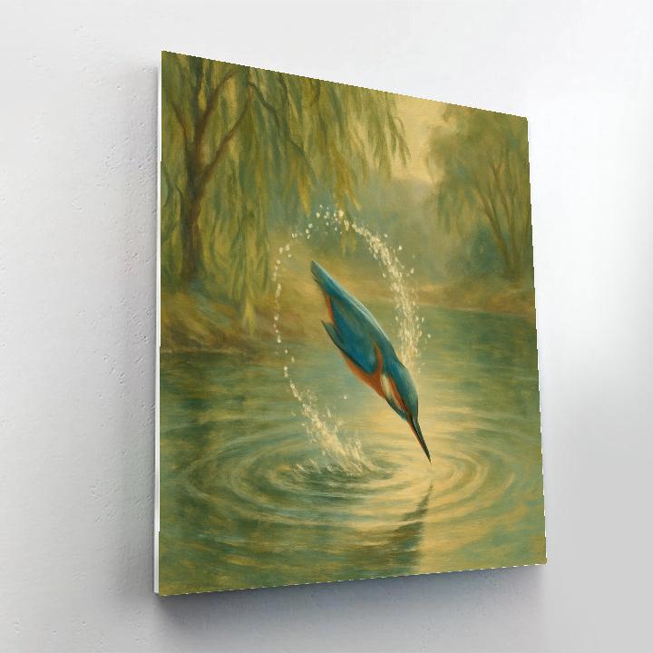Kingfisher Splash At The Willow Pool painting number kit