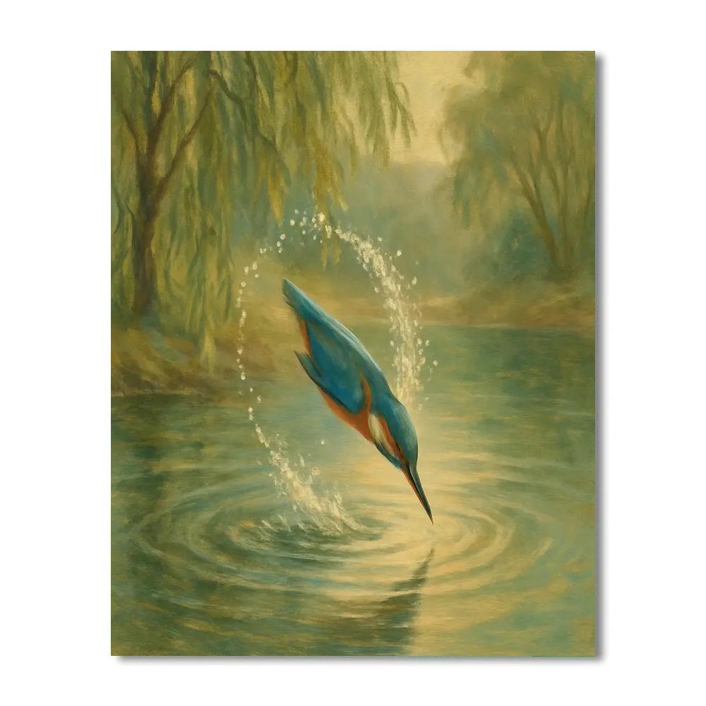 Kingfisher Splash At The Willow Pool painting number kit