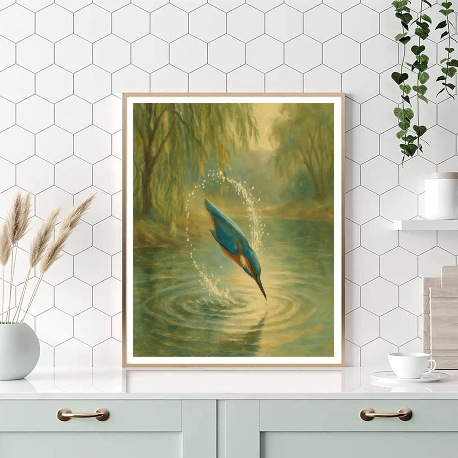 Kingfisher Splash At The Willow Pool painting number kit