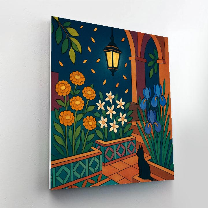 Lanternlit Courtyard In Floral Mosaic DIY paint by numbers