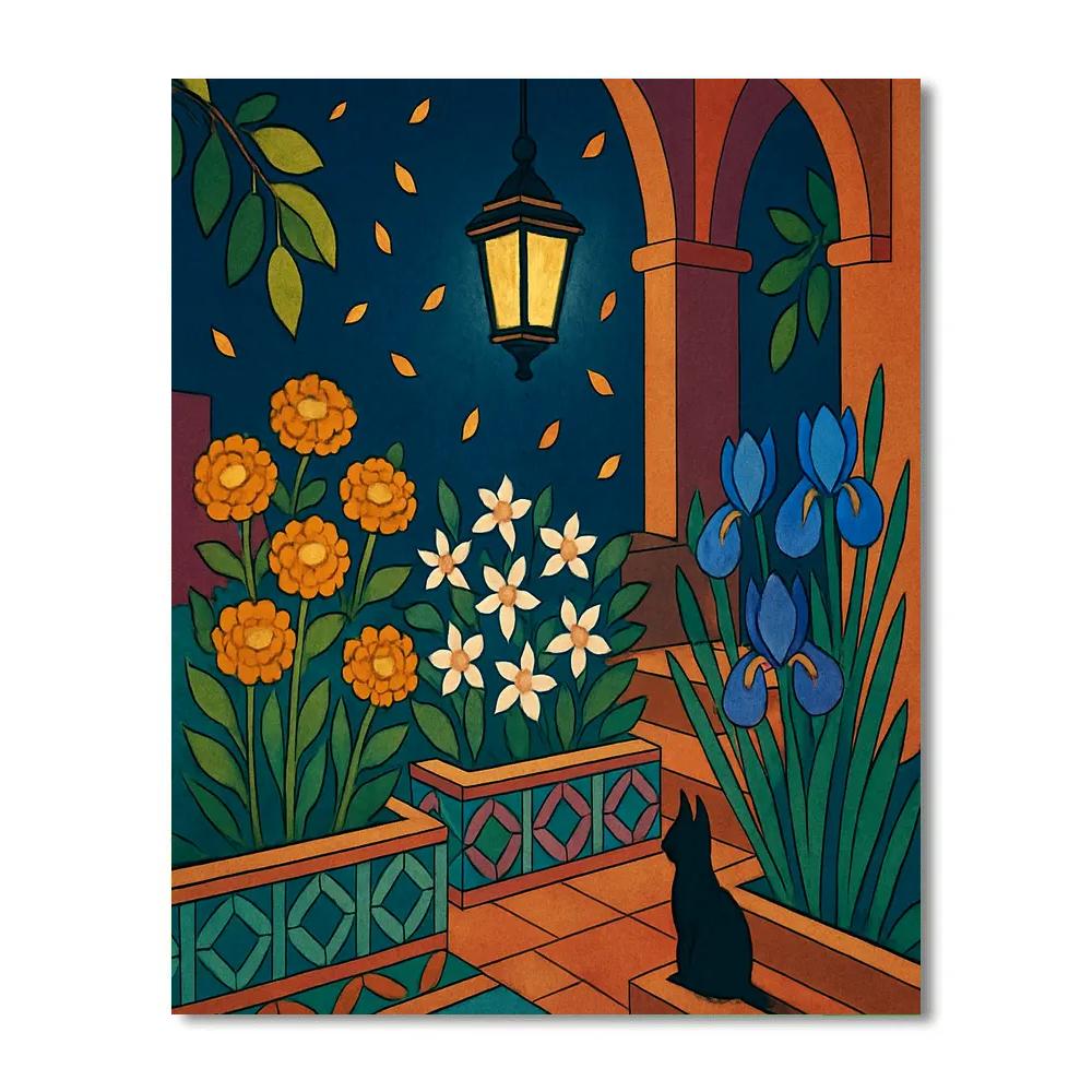 Lanternlit Courtyard In Floral Mosaic DIY paint by numbers